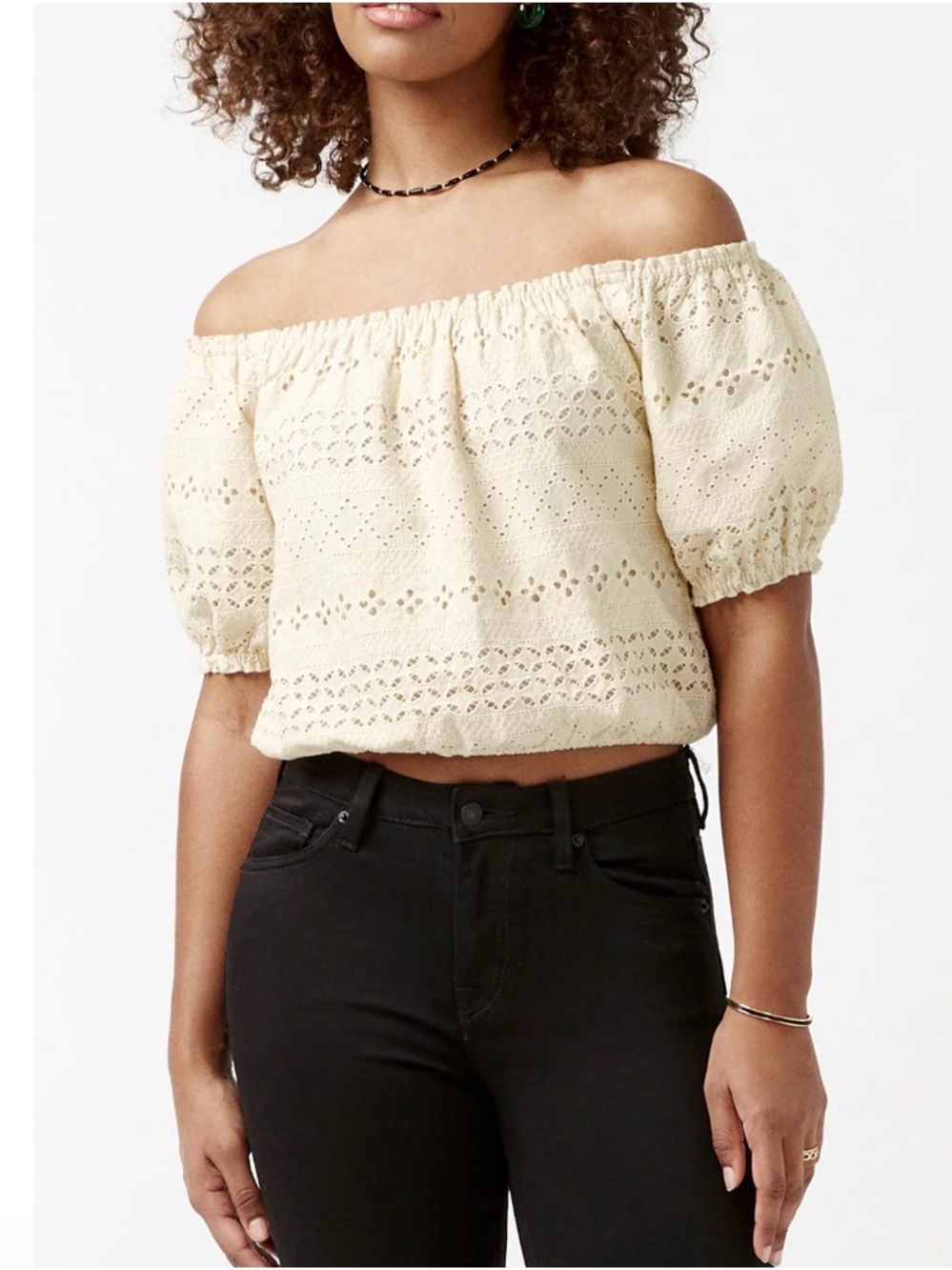 Buffalo David Bitton fig Cream Eyelet Off-Shoulder crop Blouse